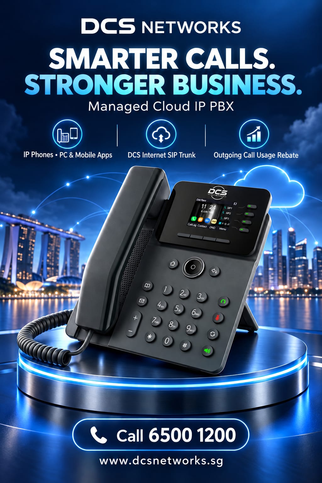 DCS Networks Managed Cloud IP PBX: smarter calls, stronger business. Call 6500 1200.